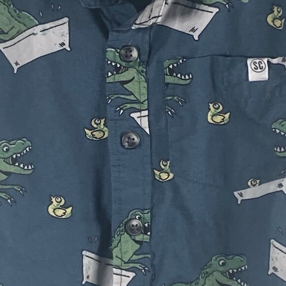 Sovereign Code Button Up Shirt Boys Size 3T Blue T-Rex Rubber Duck Short Sleeve - Picture 2 of 4